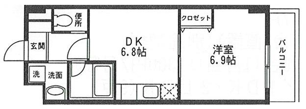 かむろ坂サンハイツ(1DK/6階)の間取り写真