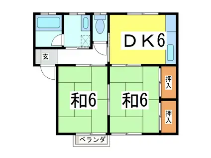 カーサ・シティA(2DK/2階)の間取り写真