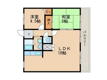 カルフールII(2LDK/4階)の間取り写真