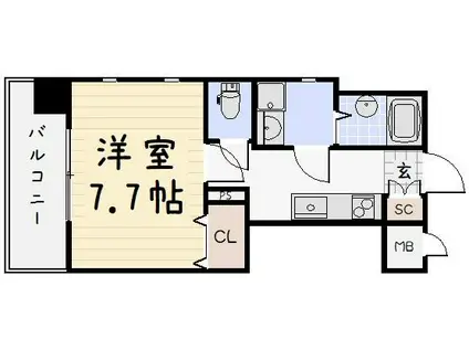 アースコートYSシティ片野新町(1K/13階)の間取り写真