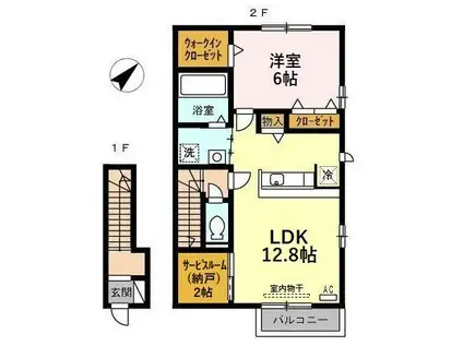 ラシェール下堀(1LDK/2階)の間取り写真