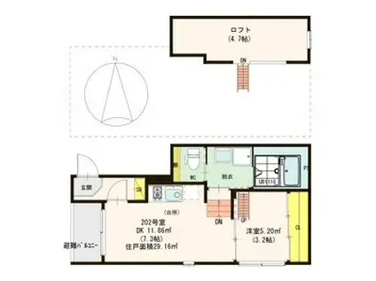 アーバンレジデンス北田辺(1DK/2階)の間取り写真