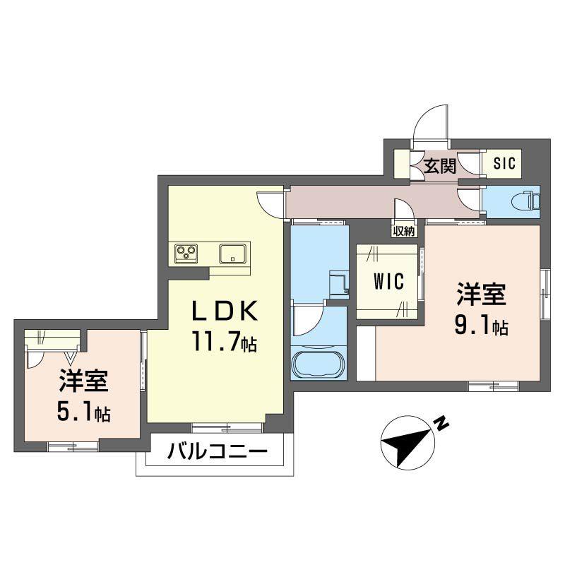 ヴィラ ダブリュー タッソ(2LDK/3階)の間取り写真