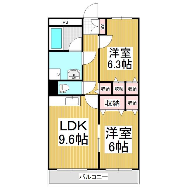 シルクスクエア(2LDK/3階)の間取り写真