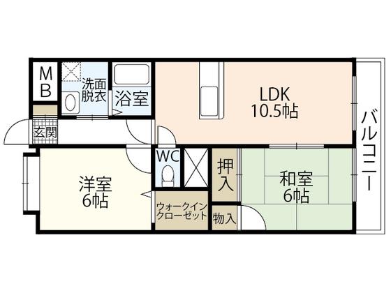 ハピネス岩田(2LDK/3階)の間取り写真