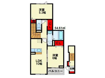 レジデンス プリュI(2LDK/2階)の間取り写真