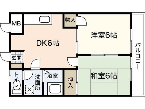 ハイム木田(2DK/2階)の間取り写真