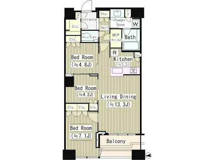 富久クロスコンフォートタワー(3LDK/51階)の間取り写真