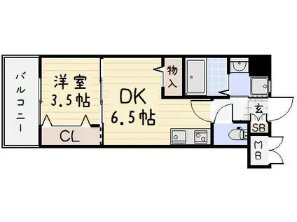 ギャラクシー西小倉(1DK/7階)の間取り写真