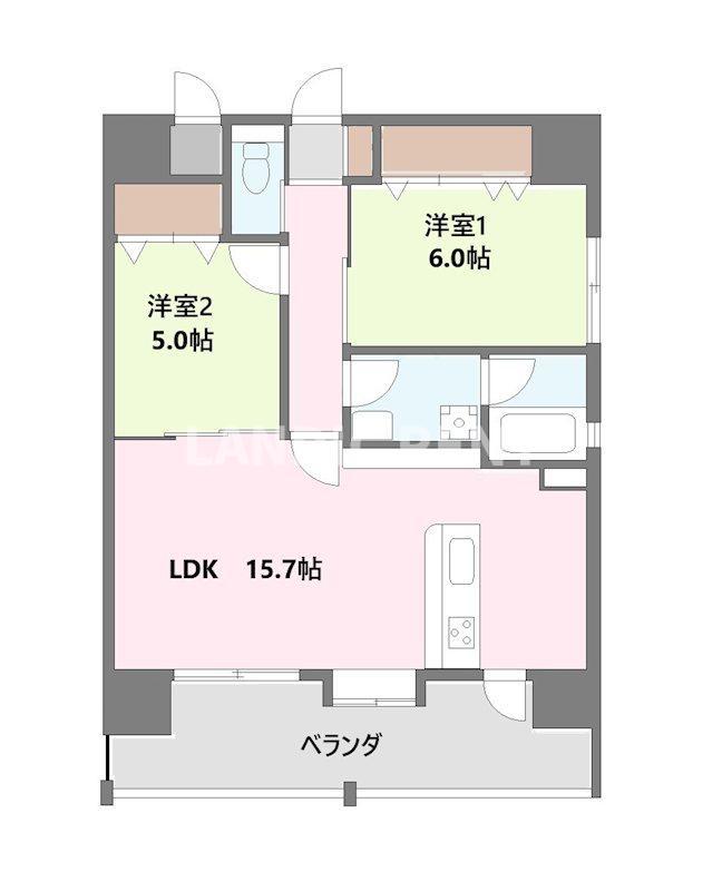 ニューガイアリルーム九大病院前66(2LDK/3階)の間取り写真