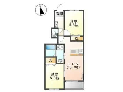 グラン フェリシア II(2LDK/1階)の間取り写真