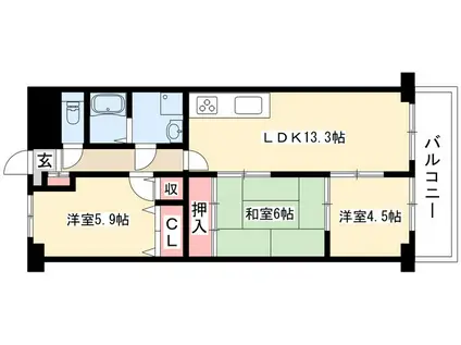 ライオンズマンション八事ガーデン参番館(3LDK/9階)の間取り写真