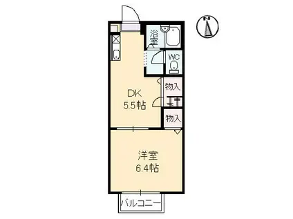 ハーピス児玉(1DK/2階)の間取り写真