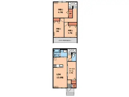 貫井南町1丁目アパート(3SLDK/1階)の間取り写真
