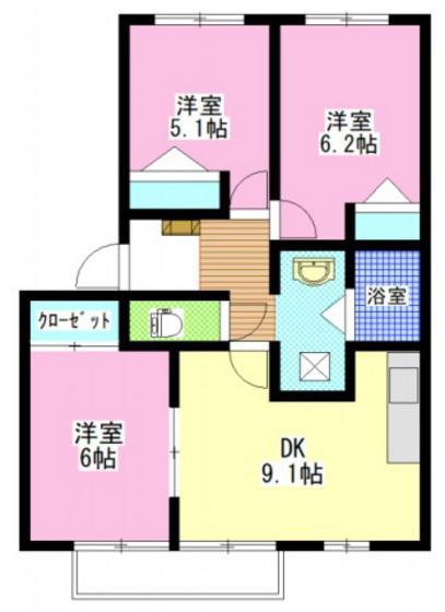 フォブールせが(3DK/1階)の間取り写真