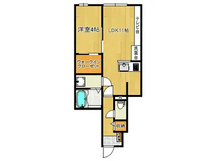 BUENA堀之内南3A棟(1LDK/1階)の間取り写真