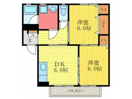 レジオンドヌール南栄(2DK/2階)の間取り写真