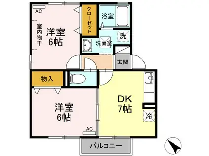 ハイツトベラC(2DK/1階)の間取り写真