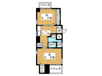 ハイツ田中(2K/3階)の間取り写真