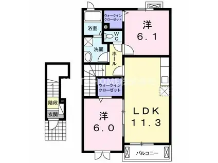 フォンテーヌ柏原II(2LDK/2階)の間取り写真
