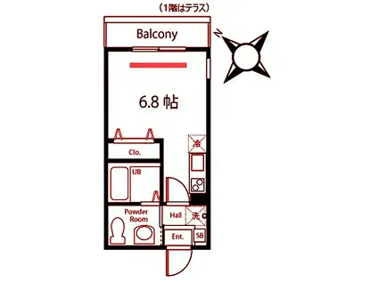 ハーミットクラブハウスプティバッセII(ワンルーム/2階)の間取り写真