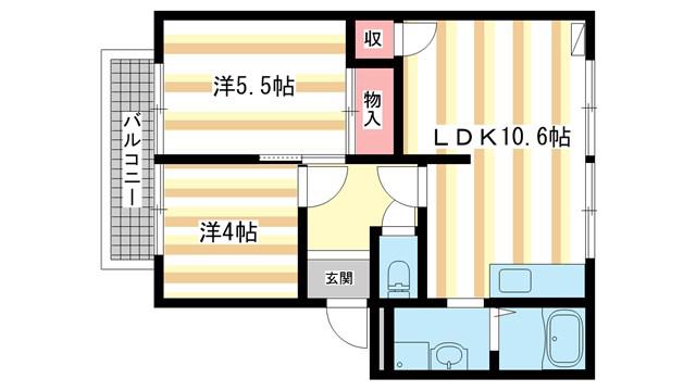 ディアスB(2LDK/2階)の間取り写真