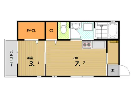 ボナール(1DK/2階)の間取り写真