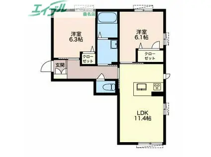 ベレオ江場(2LDK/3階)の間取り写真
