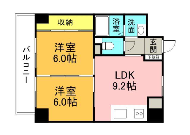 フレア21三滝(2LDK/10階)の間取り写真