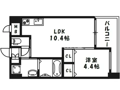 ノルデンハイム梅田東(1LDK/6階)の間取り写真