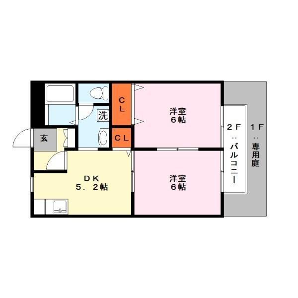 アヴァンス(2DK/2階)の間取り写真