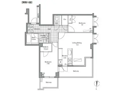 レジディア御殿山(2LDK/3階)の間取り写真