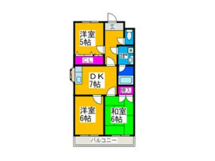 ハイツあかしあ1号館(3DK/2階)の間取り写真