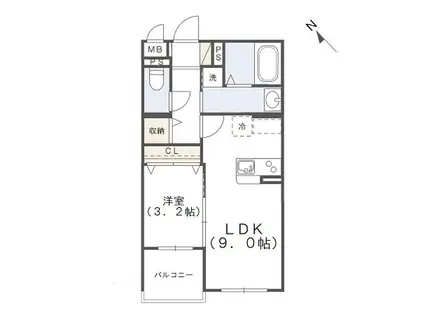 プレステージ清水(1LDK/2階)の間取り写真