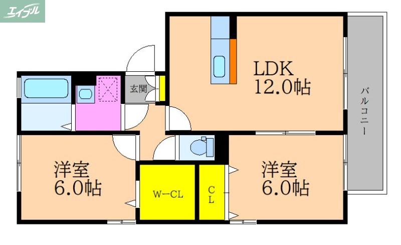 リビングタウン旭川B棟(2LDK/1階)の間取り写真