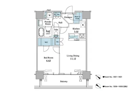 ルミレイス豊洲(1LDK/14階)の間取り写真
