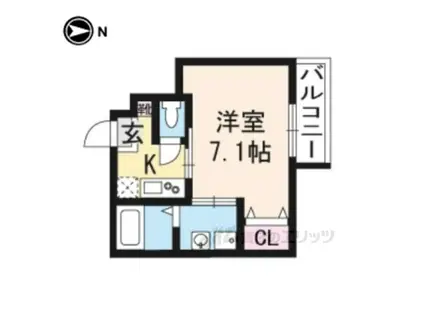 グランディール御所北(1K/4階)の間取り写真