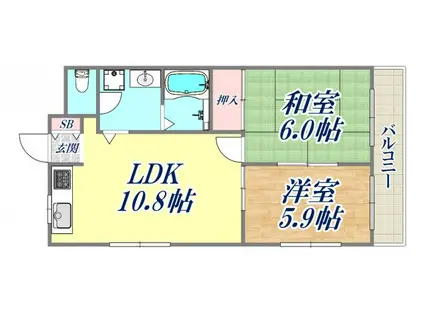 バンベールコート(2LDK/3階)の間取り写真