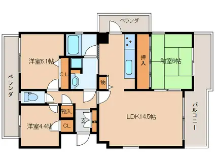 ローレルスクエア木津川台4番館(3LDK/4階)の間取り写真