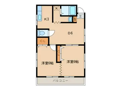 ＪＲ岩徳線 西岩国駅 徒歩14分 2階建 築24年(2DK/1階)の間取り写真