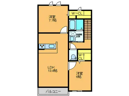 ハピネス南里 (2LDK/1階)の間取り写真