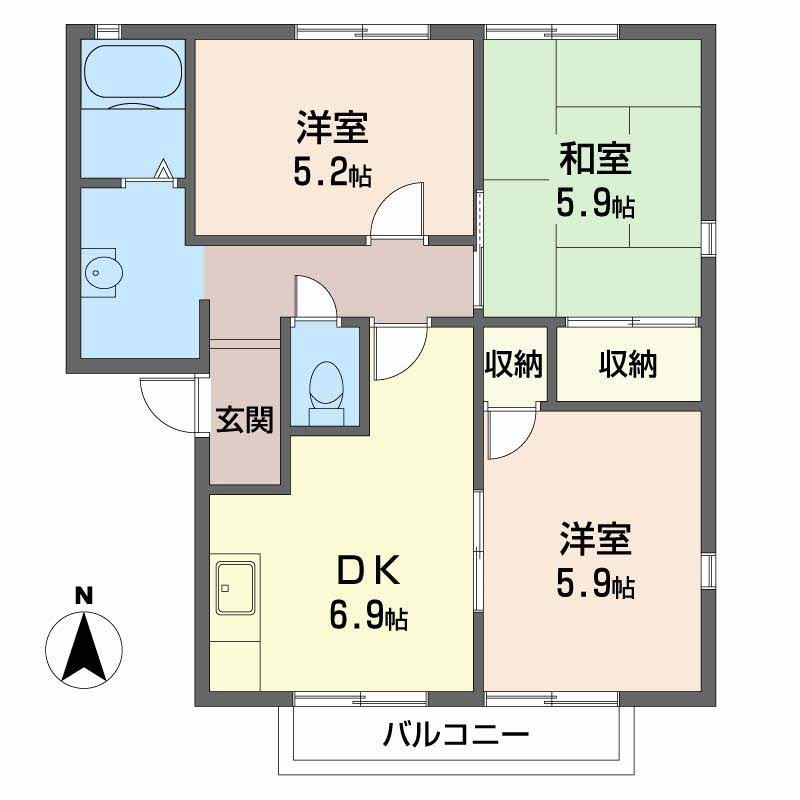 ヴィラコート壱番館(3DK/2階)の間取り写真