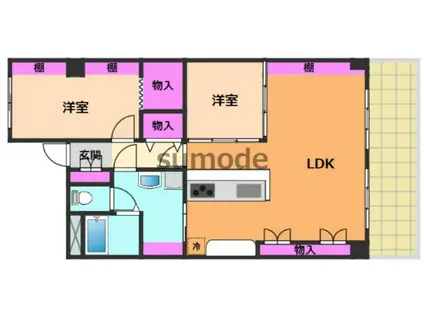 南茨木駅前天王ハイタウンK棟(2LDK/6階)の間取り写真