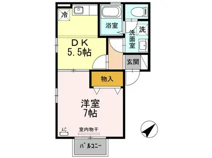 ウィルモア翔(1DK/2階)の間取り写真