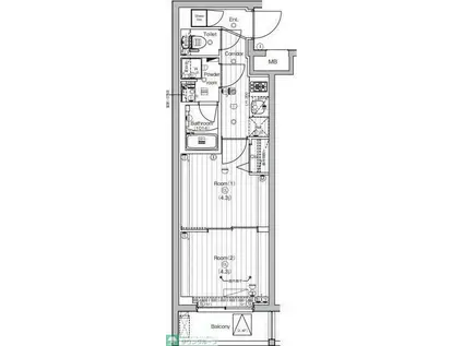 PREMIUM CUBE 世田谷(2K/4階)の間取り写真