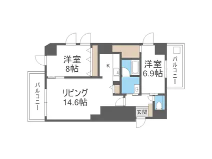 グランメール ハピネス美園(2LDK/8階)の間取り写真