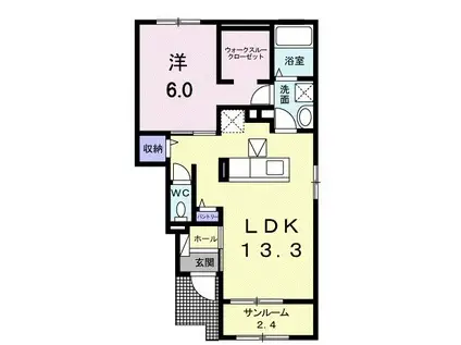 ウエスト パーク B(1LDK/1階)の間取り写真