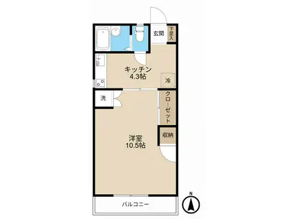 コーポ晴風(1K/3階)の間取り写真