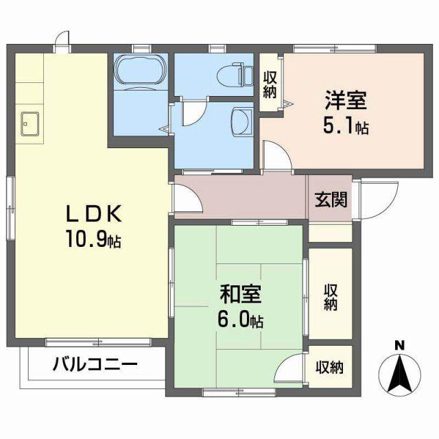 グリーン ガーデン B棟(2LDK/2階)の間取り写真