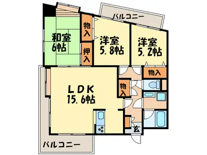 日之出ビル野間(3LDK/10階)の間取り写真